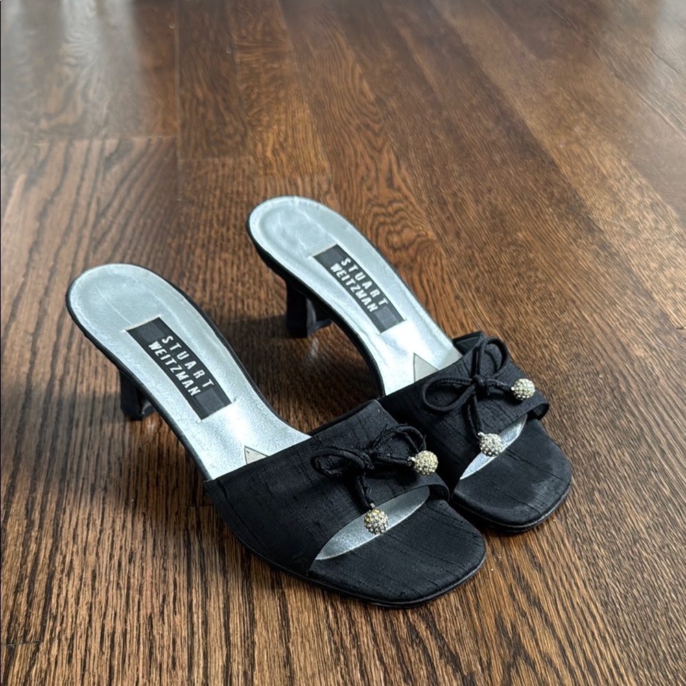 Stuart Weitzman Black Kitten Heel Bow Heels